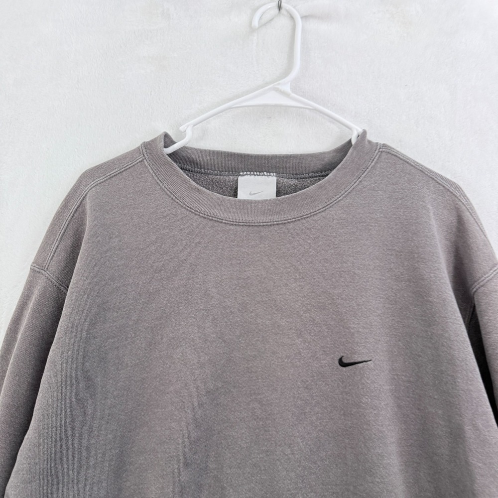 Vintage Nike Sweatshirt Mens L Gray Mini Swoosh Logo Embroidered Fleece Pullover - Picture 2 of 10